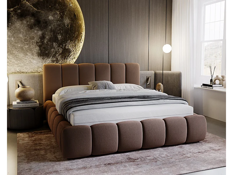 Lit rembourré avec rangement - 200 x 200  - lit double - velours - marron - Cloud