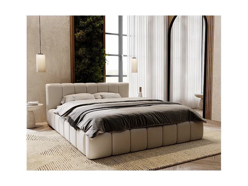 Polsterbett mit Bettkasten - 180 x 200 - Samtstoff - Hellgrau - Bett mit Lattenrost - SPLIT