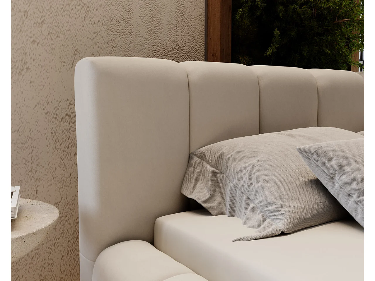 Lit rembourré avec rangement - 180 x 200 - lit double - velours - gris clair - Split