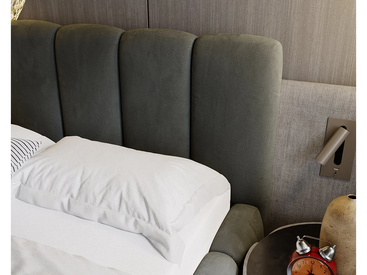 Gestoffeerd bed Cloud 180x200 donkergrijs - opbergruimte voor beddengoed, houten lattenbodem, doorgestikt hoofdbord en bedframe