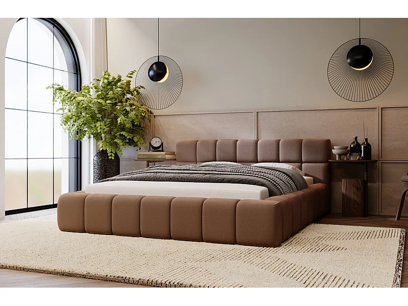 Polsterbett mit Bettkasten - 120 x 200 - Samtstoff - Braun - Bett mit Lattenrost - ALICANTE