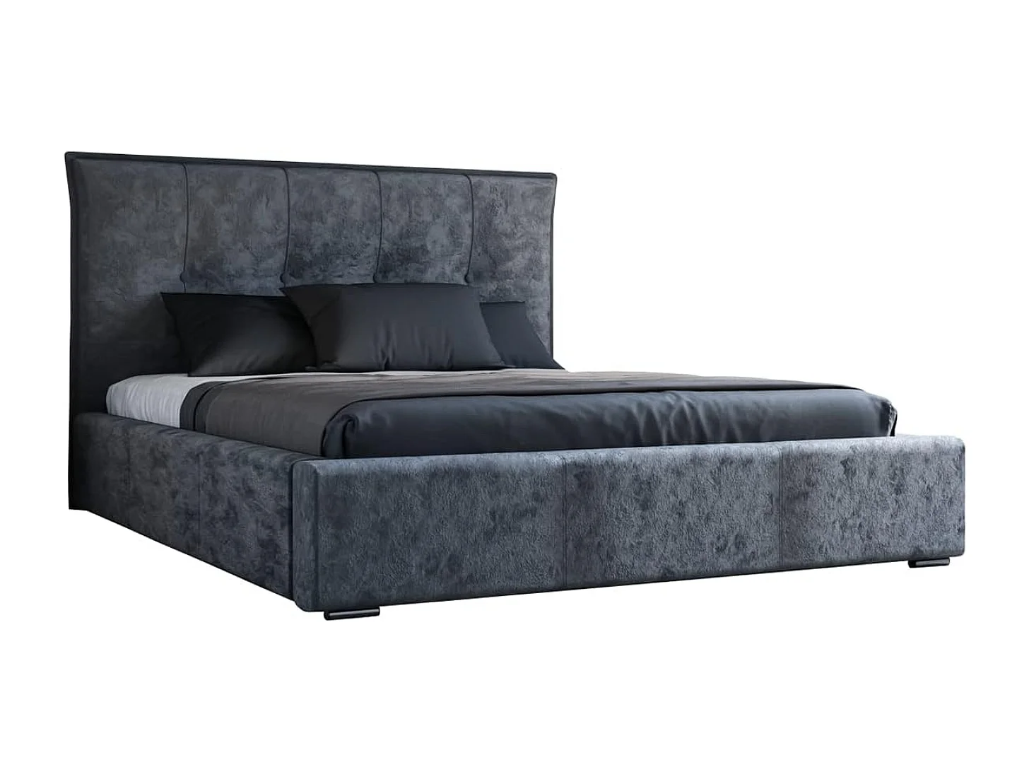 Lit rembourré avec rangement - 200 x 200 - lit double - velours - gris foncé - Valencia