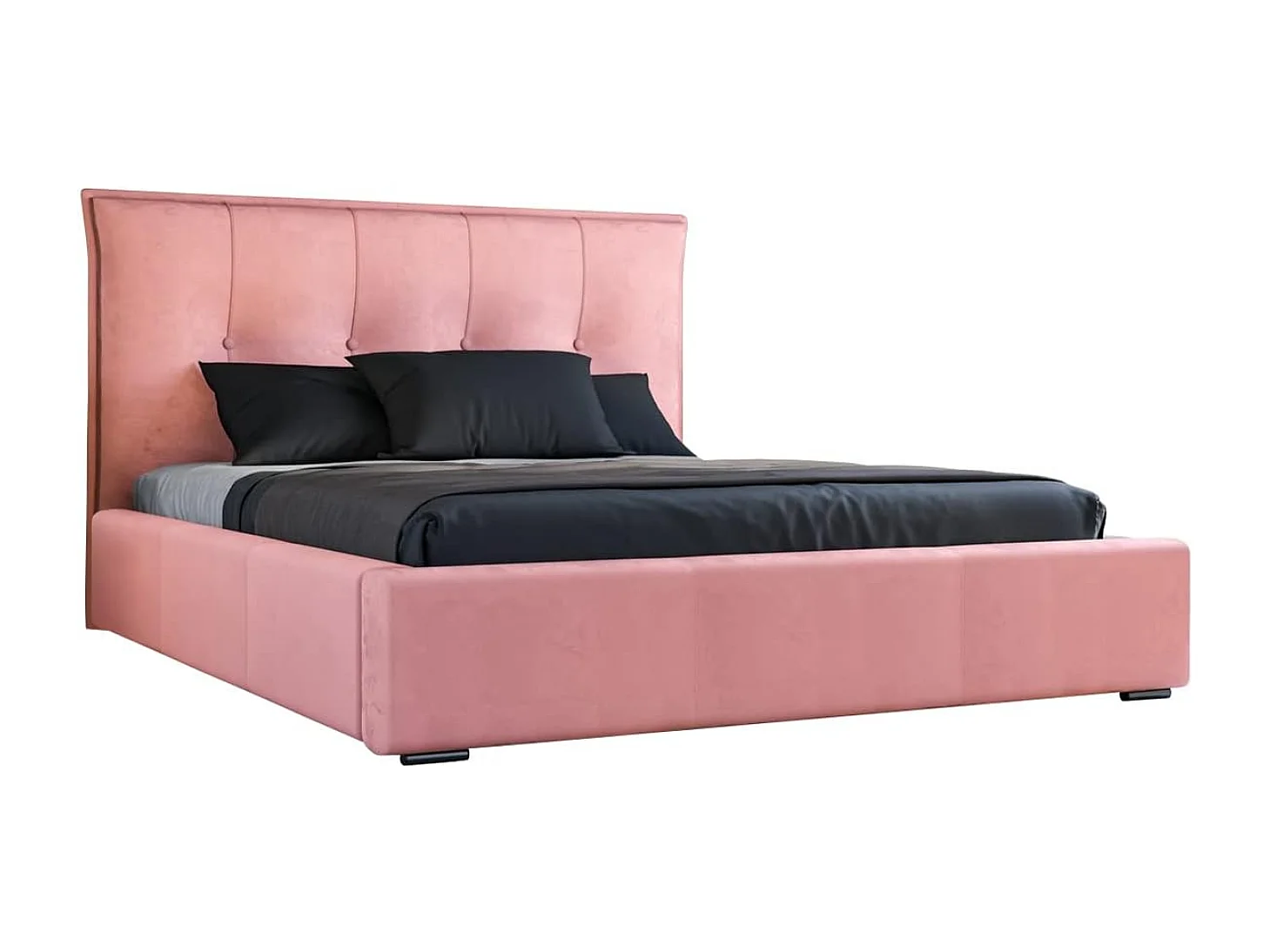 Lit rembourré avec rangement - 180 x 200 - lit double - velours - rose - Valencia