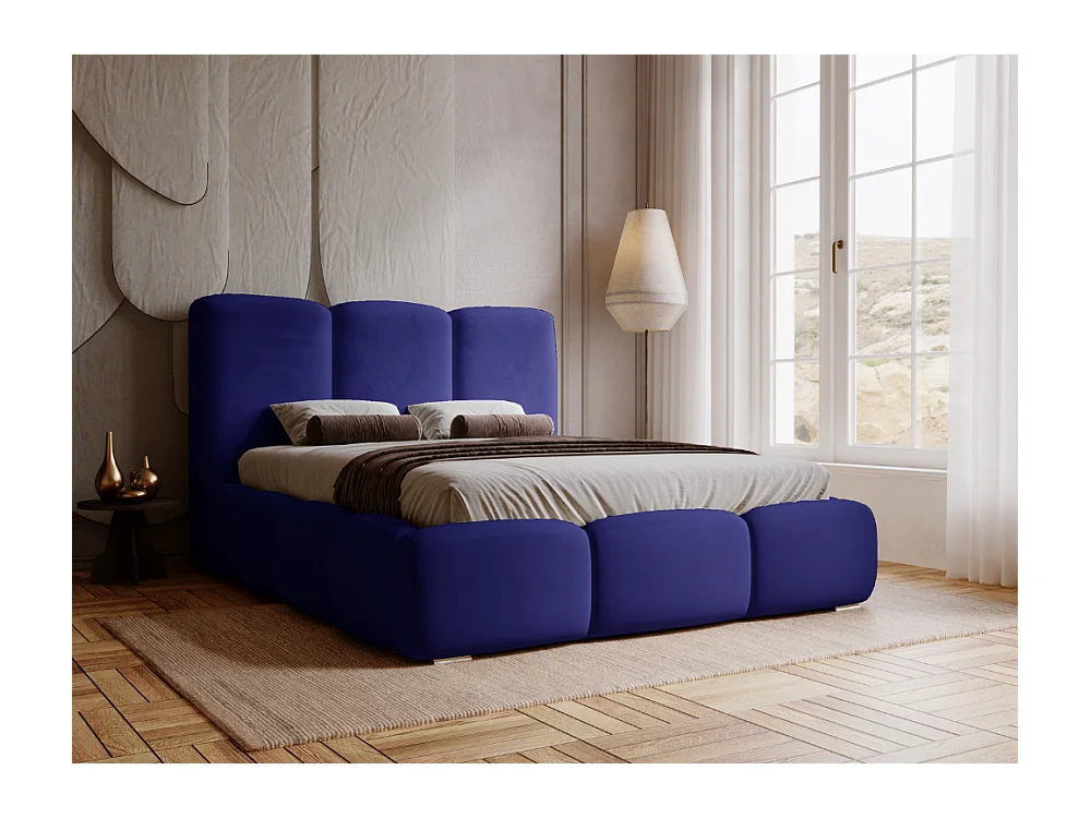Lit rembourré avec rangement - 120 x 200 - lit double - velours - bleu - Bubble