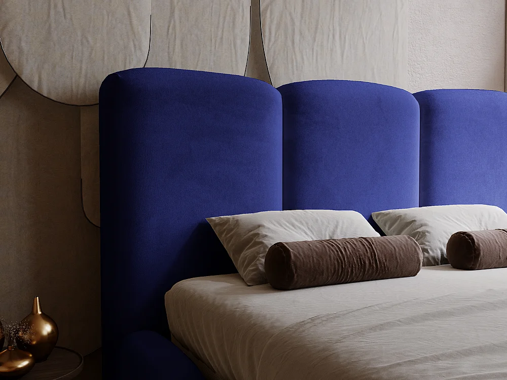 Gestoffeerd bed Bubble 120x200 blauw - opbergruimte voor beddengoed, houten lattenbodem, doorgestikt hoofdbord en bedframe