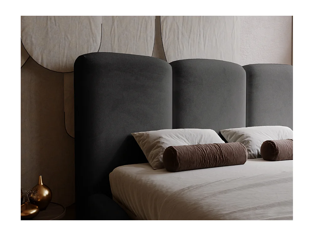 Lit rembourré avec rangement - 160 x 200 - lit double - velours - noir - Bubble