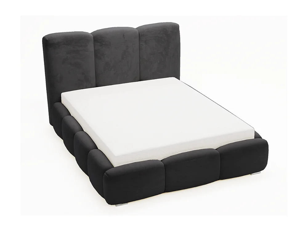 Lit rembourré avec rangement - 160 x 200 - lit double - velours - noir - Bubble
