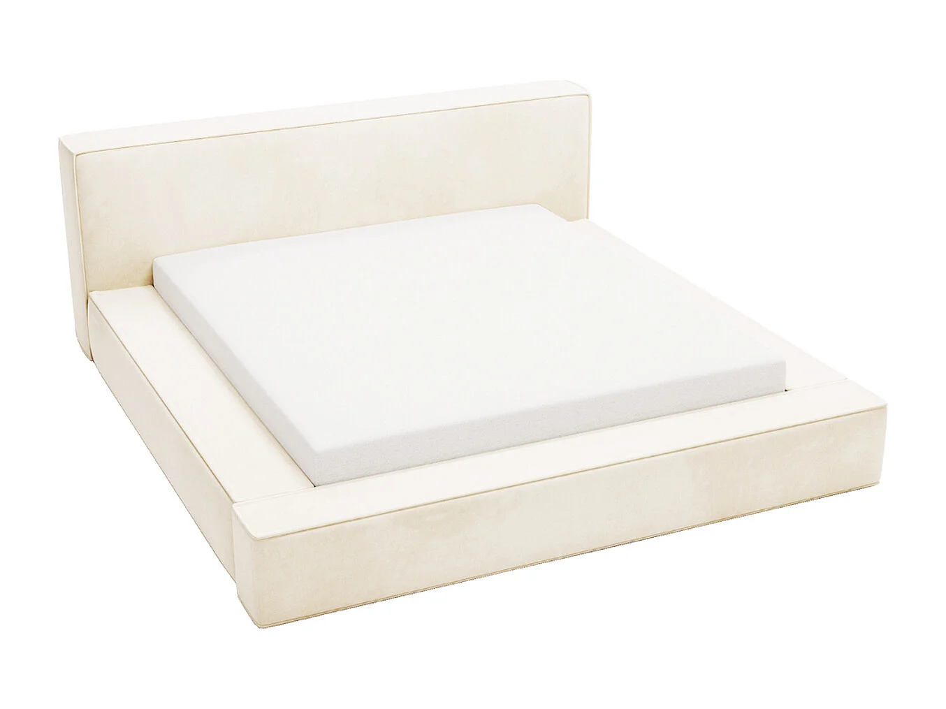 Gestoffeerd bed Mali 120x200 beige - opbergruimte voor beddengoed, houten lattenbodem, doorgestikt hoofdbord en bedframe