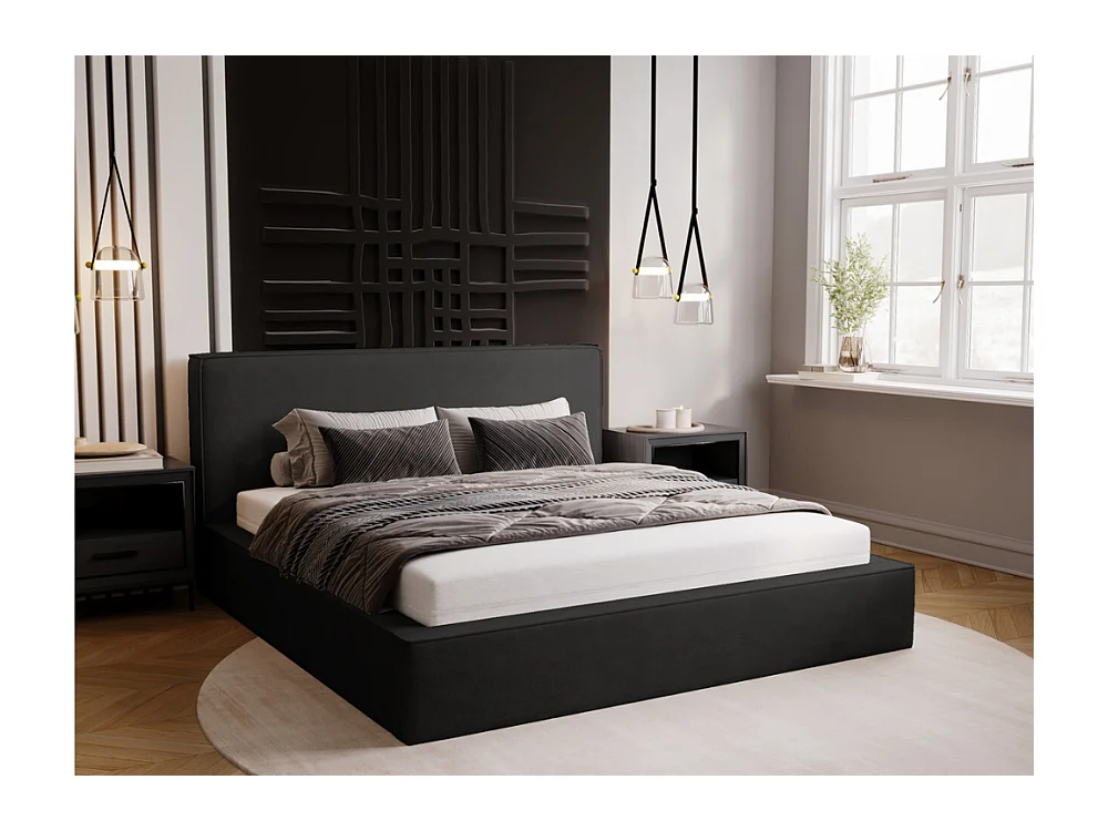 Lit rembourré avec rangement - 160 x 200 - lit double - velours - anthracite - Monaco