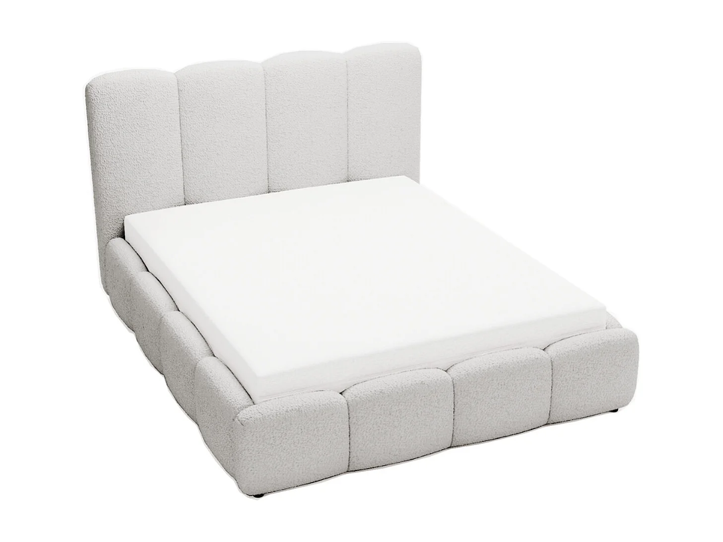 Lit rembourré avec rangement - 160 x 200 - lit double - bouclé - gris clair - Galli