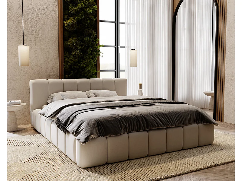 Lit rembourré avec rangement - 120 x 200 - lit double - velours - gris clair - Split