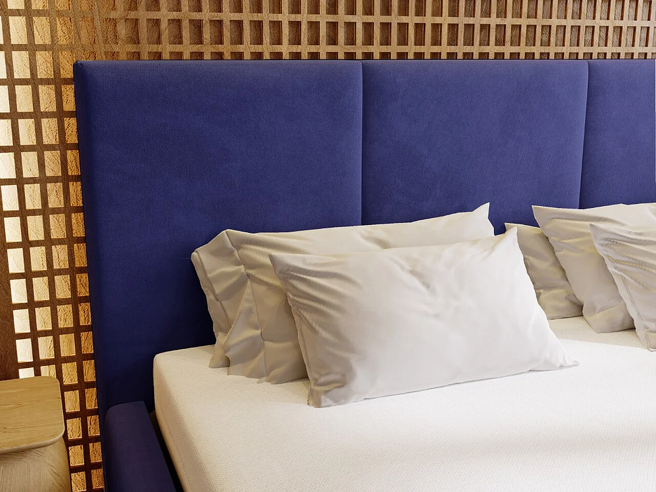 Lit rembourré avec rangement - 120 x 200 - lit double - velours - bleu - Lincoln