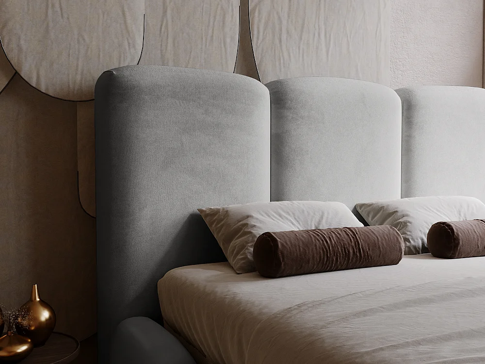 Lit rembourré avec rangement - 140 x 200 - lit double - velours - gris - Bubble