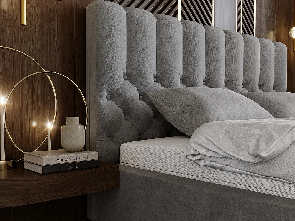 Lit rembourré avec rangement - 200 x 200 - lit double - velours - gris - Roma