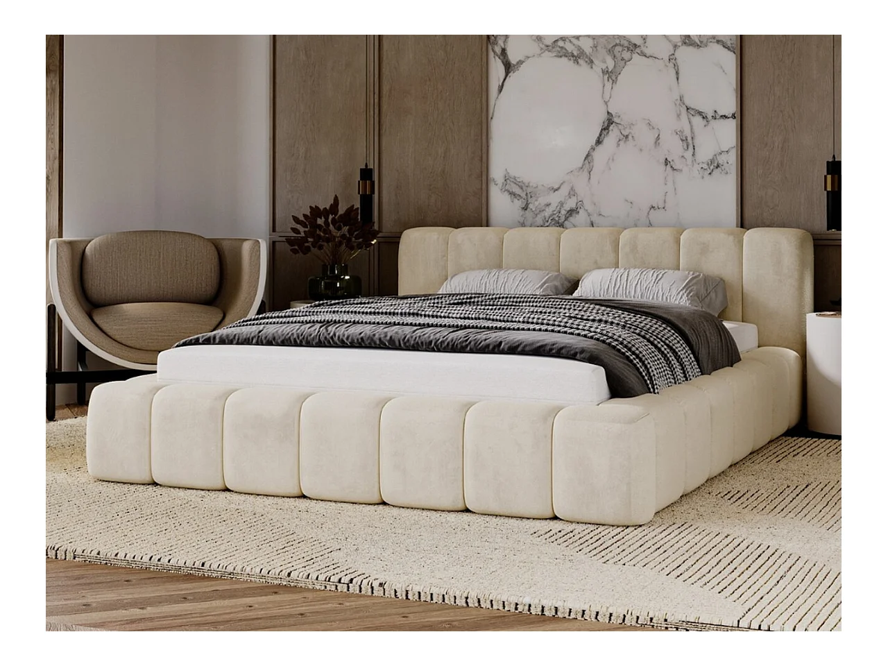 Lit Rembourré Avec Rangement 120x200 Cm Lit Double Ibiza Velours Beige