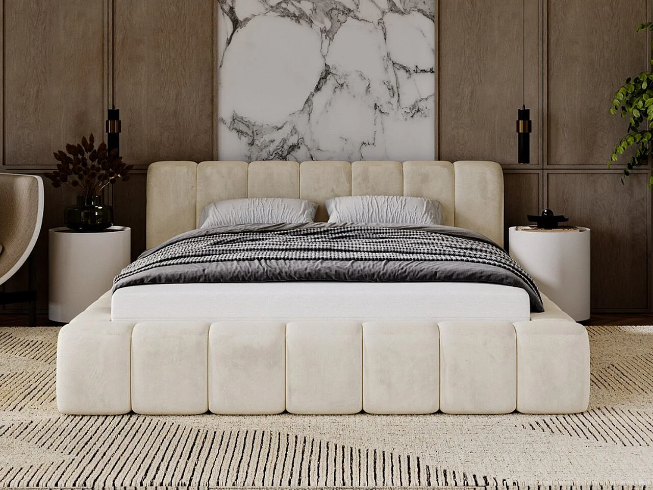 Lit Rembourré Avec Rangement 120x200 Cm Lit Double Ibiza Velours Beige