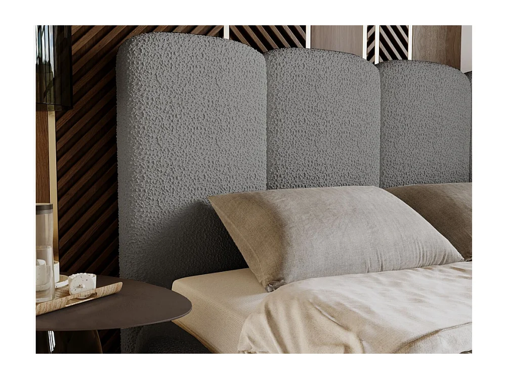 Lit rembourré avec rangement - 140 x 200 - lit double - bouclé - gris - Galli