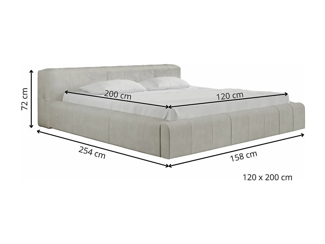 Lit rembourré avec rangement - 120 x 200 - lit double - velours - beige - Lipari