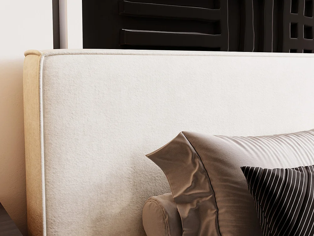 Gestoffeerd bed Monaco 160x200 crème - opbergruimte voor beddengoed, houten lattenbodem, doorgestikt hoofdbord en bedframe