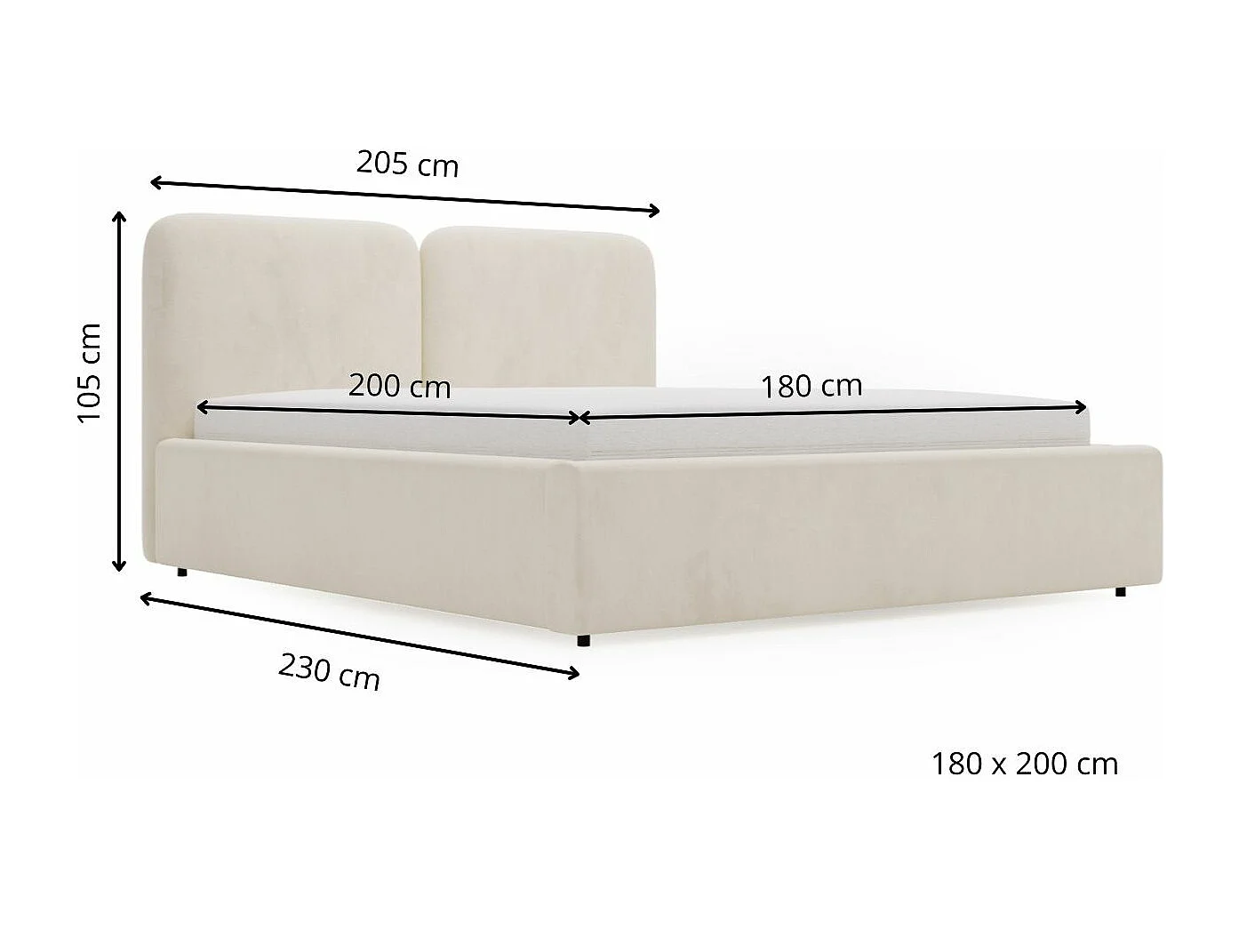 Lit rembourré avec rangement - 180 x 200 - lit double - velours - noir - Palermo