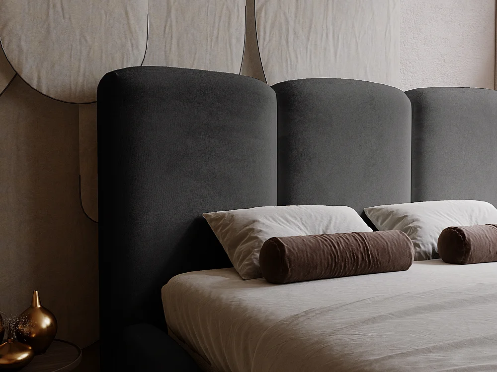 Polsterbett mit Bettkasten - 140 x 200 - Samtstoff - Schwarz - Bett mit Lattenrost - BUBBLE