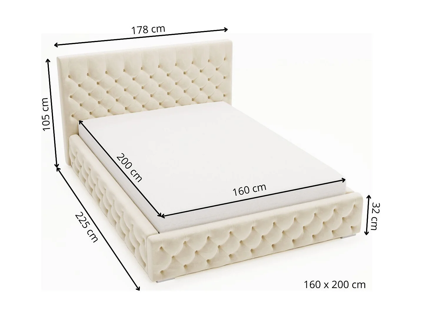 Lit rembourré avec rangement - 160 x 200 - lit double - velours - noir - Velutto