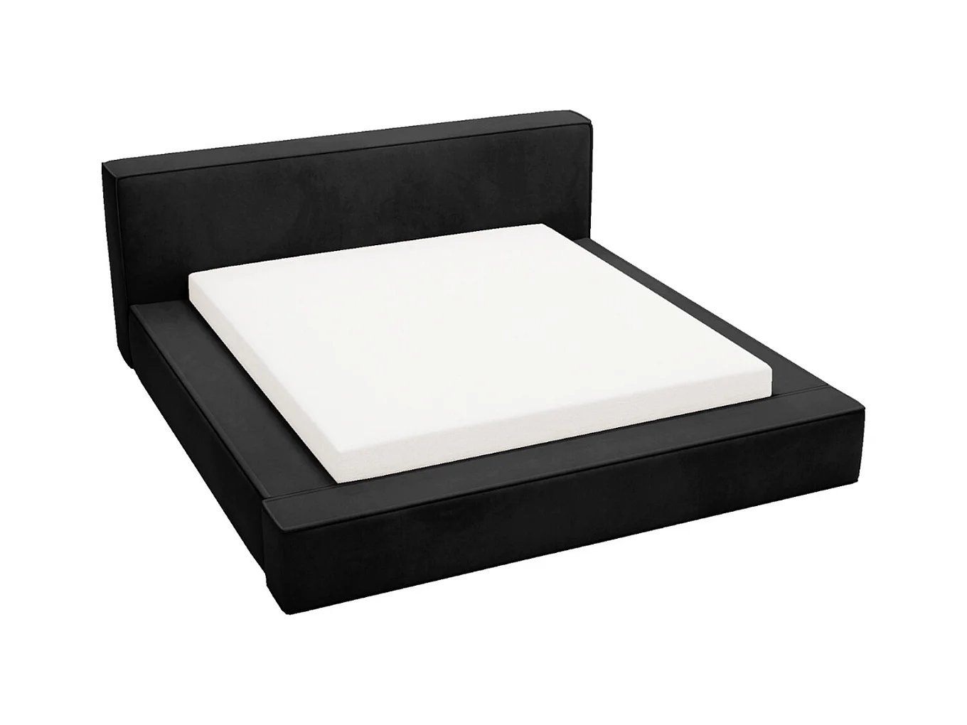 Lit rembourré avec rangement - 180 x 200 - lit double - velours - noir - Mali