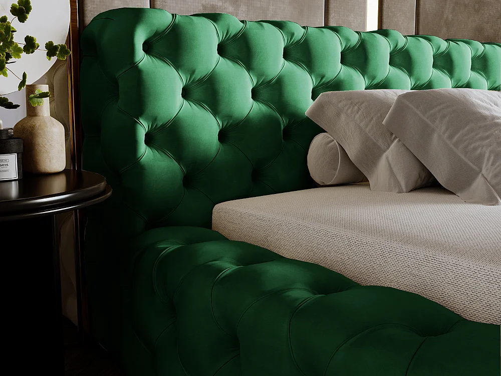 Lit rembourré avec rangement - 140 x 200 - lit double - velours - vert - Palini