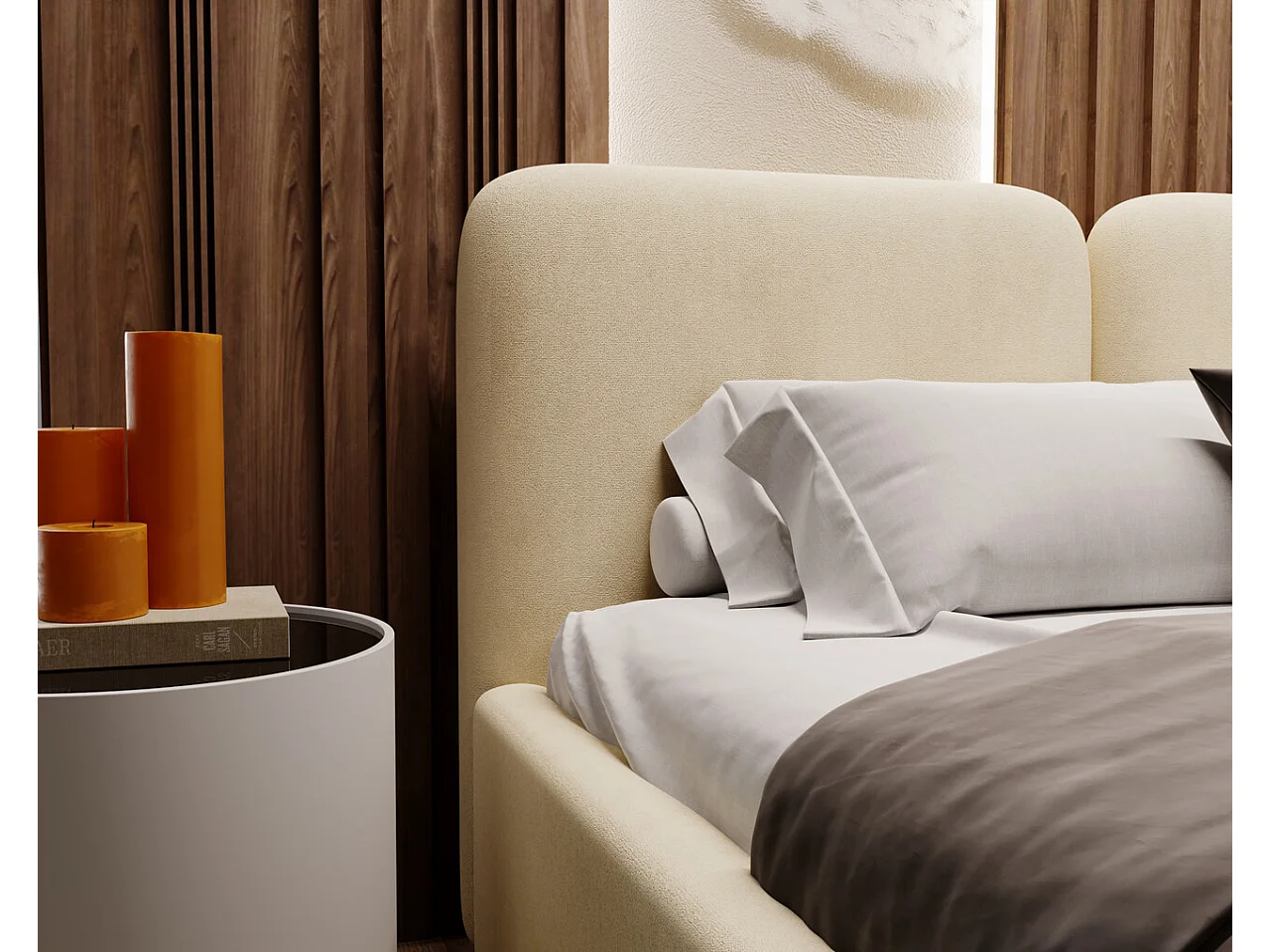 Lit rembourré avec rangement - 120 x 200 - lit double - velours - beige - Palermo