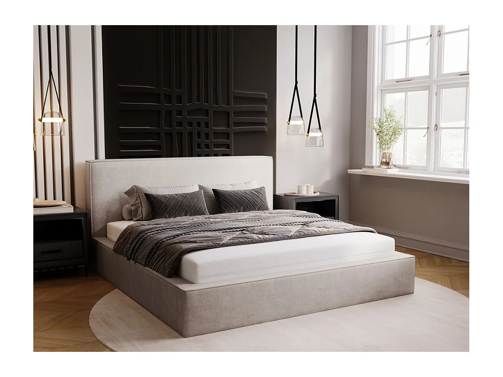 Lit rembourré avec rangement - 120 x 200 - lit double - velours - gris clair - Monaco