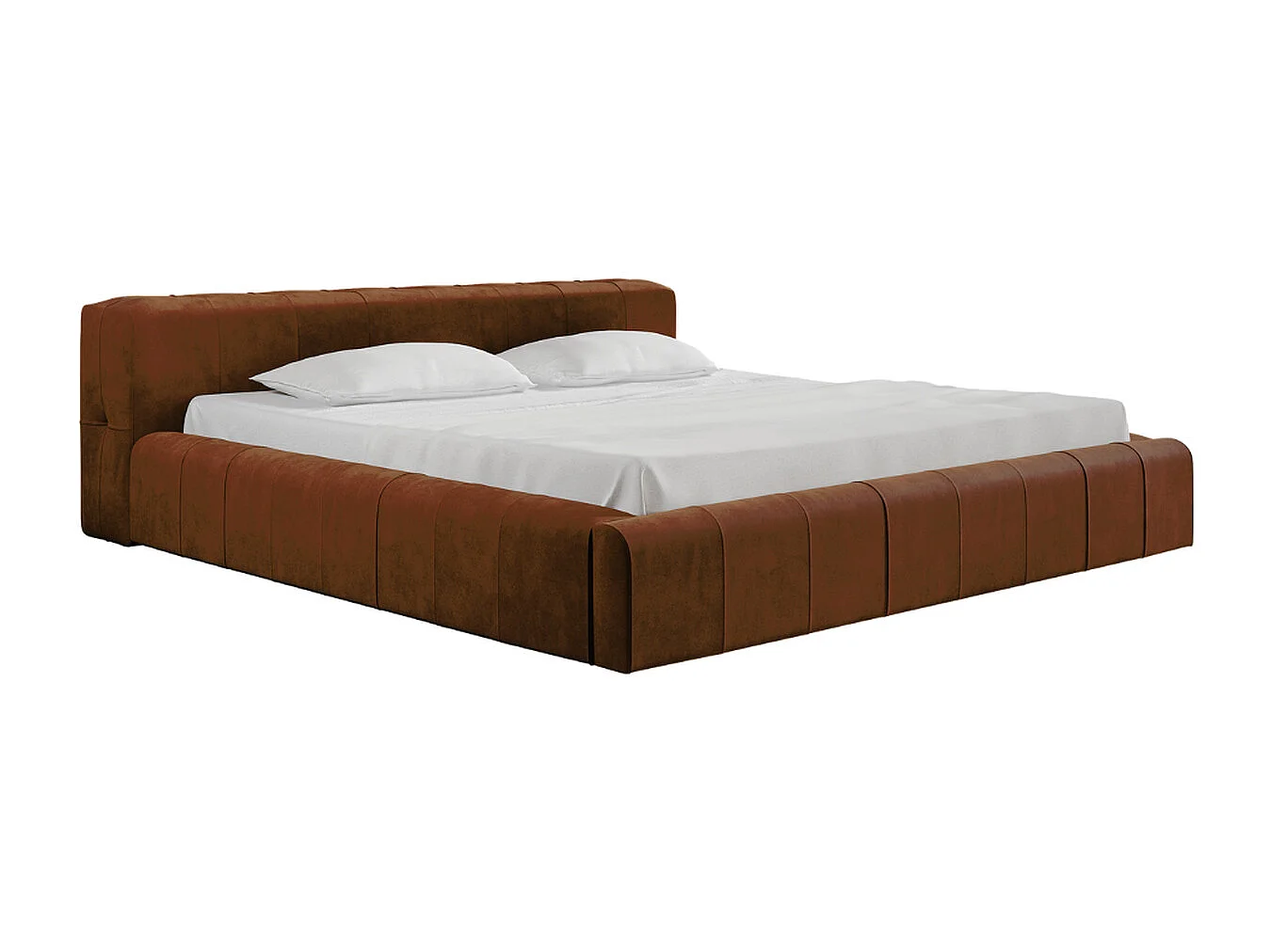 Lit rembourré avec rangement - 160 x 200 - lit double - velours - marron - Lipari