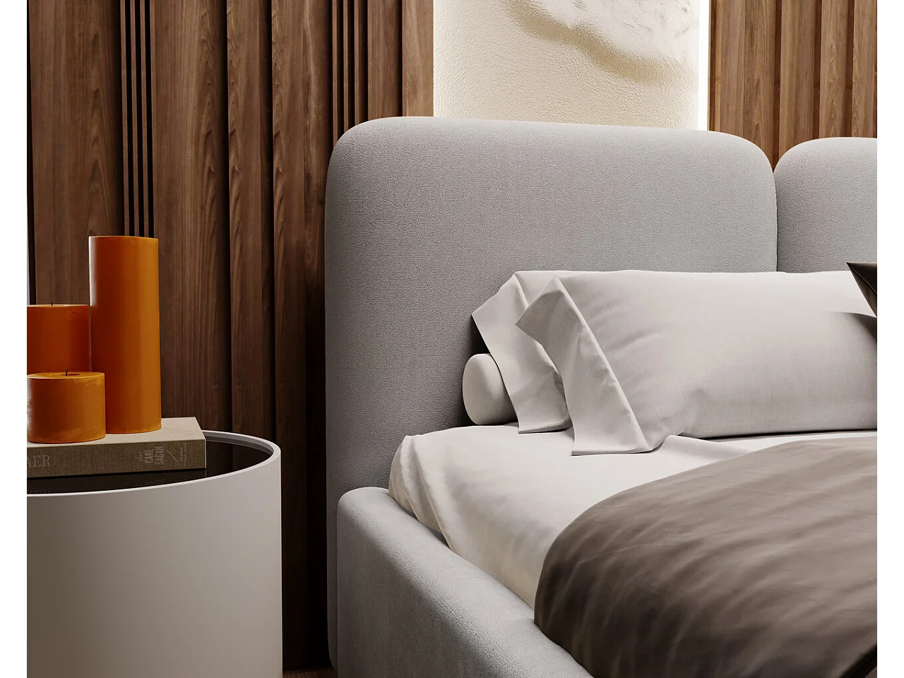 Lit rembourré avec rangement - 180 x 200 - lit double - velours - gris clair - Palermo