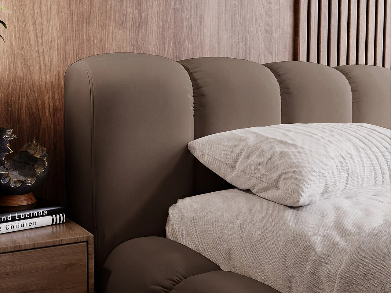 Polsterbett mit Bettkasten - 180 x 200 - Samtstoff - Braun - Bett mit Lattenrost - DORIA