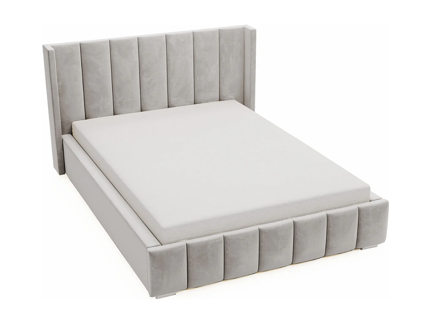 Lit rembourré avec rangement - 180 x 200 - lit double - velours - gris clair - Marano