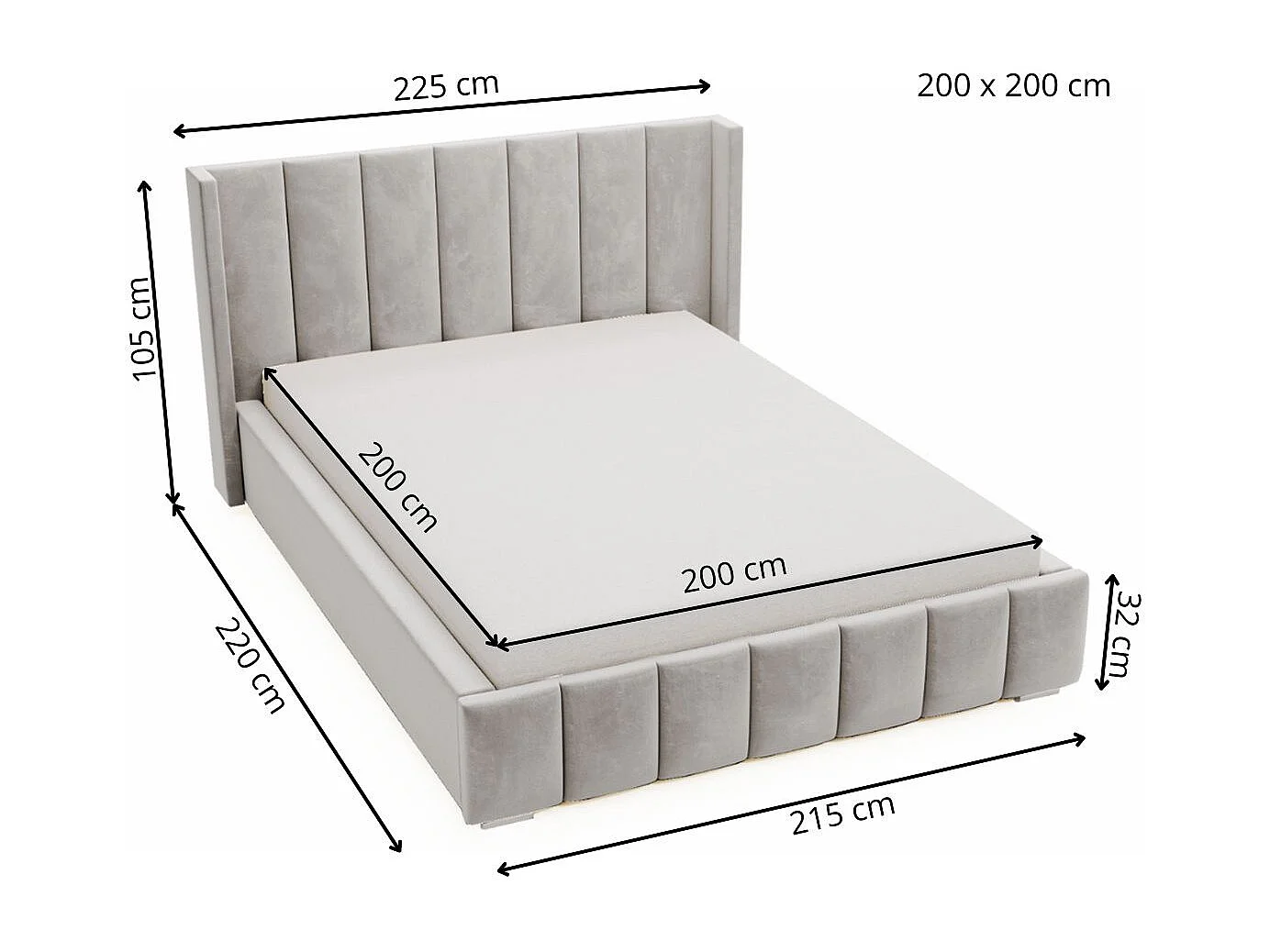 Lit rembourré avec rangement - 200 x 200 - lit double - velours - bleu - Marano