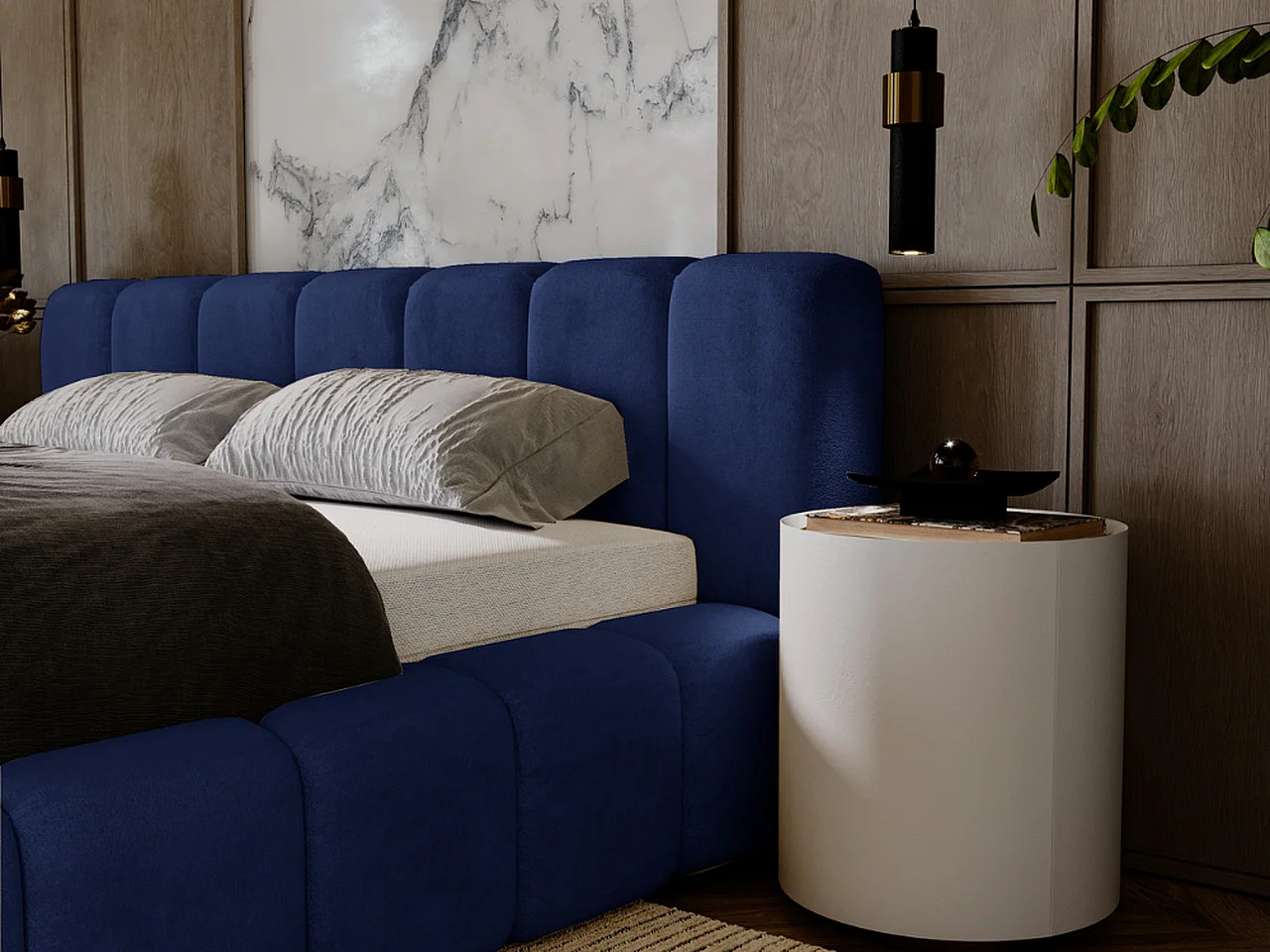 Polsterbett mit Bettkasten - 140 x 200 - Samtstoff - Blau - Bett mit Lattenrost - IBIZA