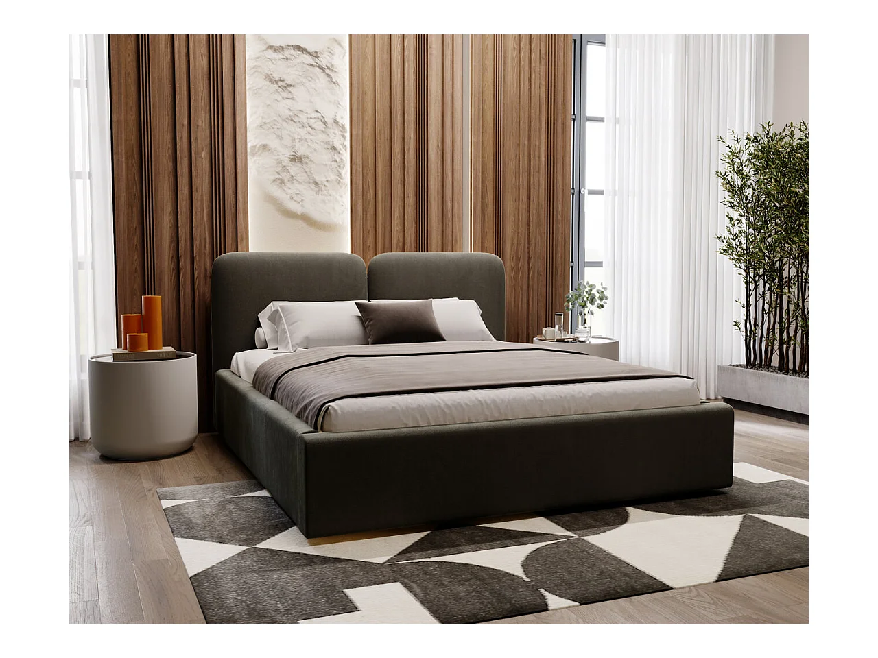 Lit rembourré avec rangement - 160 x 200 - lit double - velours - gris foncé - Palermo