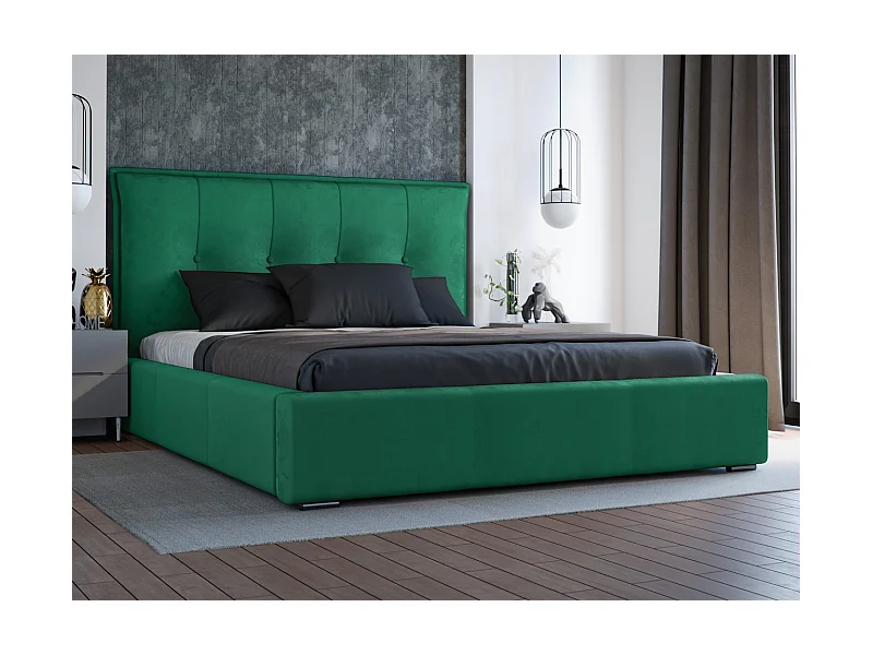 Polsterbett mit Bettkasten - 180 x 200 - Samtstoff - Grün - Bett mit Lattenrost - VALENCIA