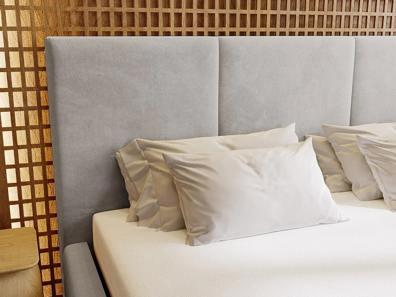 Lit rembourré avec rangement - 160 x 200 - lit double - velours - gris clair - Lincoln