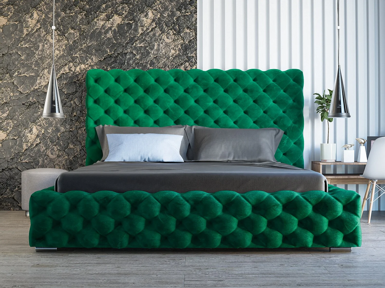 Lit rembourré avec rangement - 200 x 200  - lit double - velours - vert - Heaven