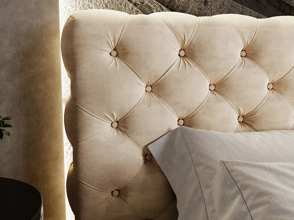 Lit rembourré avec rangement - 140 x 200 - lit double - velours - beige - Apollo