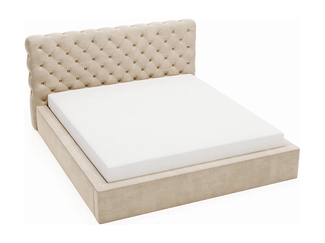 Lit rembourré avec rangement - 140 x 200 - lit double - velours - beige - Apollo