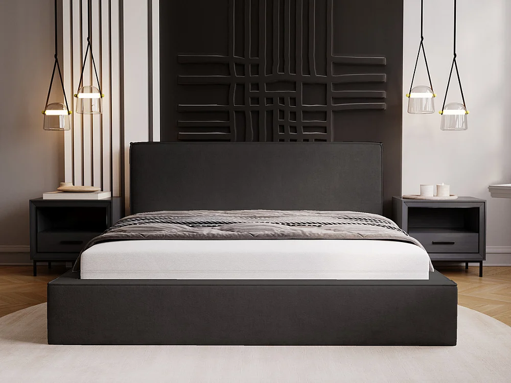 Gestoffeerd bed Monaco 140x200 antracietgrijs - opbergruimte voor beddengoed, houten lattenbodem, doorgestikt hoofdbord en bedframe