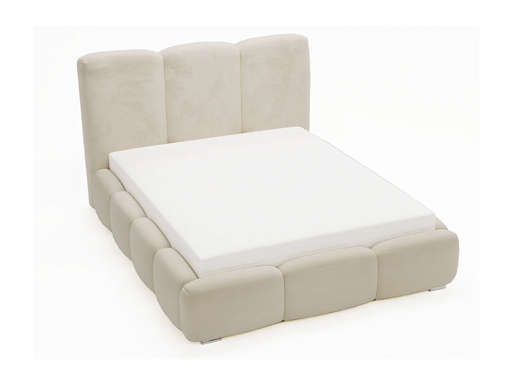Lit rembourré avec rangement - 200 x 200 - lit double - velours - beige - Bubble