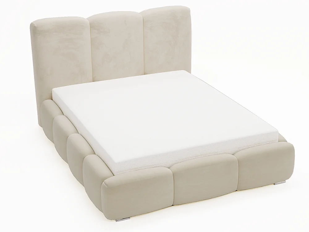Lit rembourré avec rangement - 200 x 200 - lit double - velours - beige - Bubble