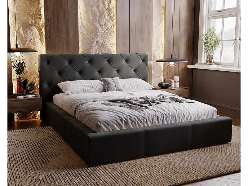 Polsterbett mit Bettkasten - 140 x 200 - Samtstoff - Grau - Bett mit Lattenrost - MILANO