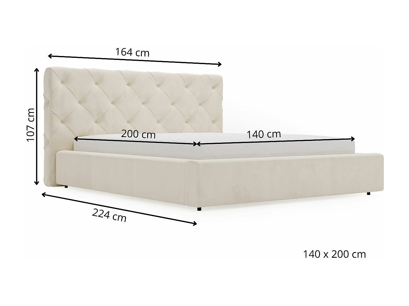 Lit rembourré avec rangement - 140 x 200 - lit double - velours - gris - Milano