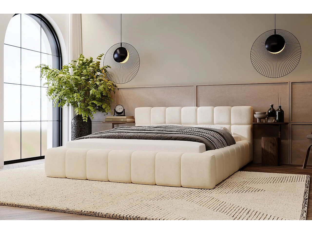 Polsterbett mit Bettkasten - 140 x 200 - Samtstoff - Beige - Bett mit Lattenrost - ALICANTE