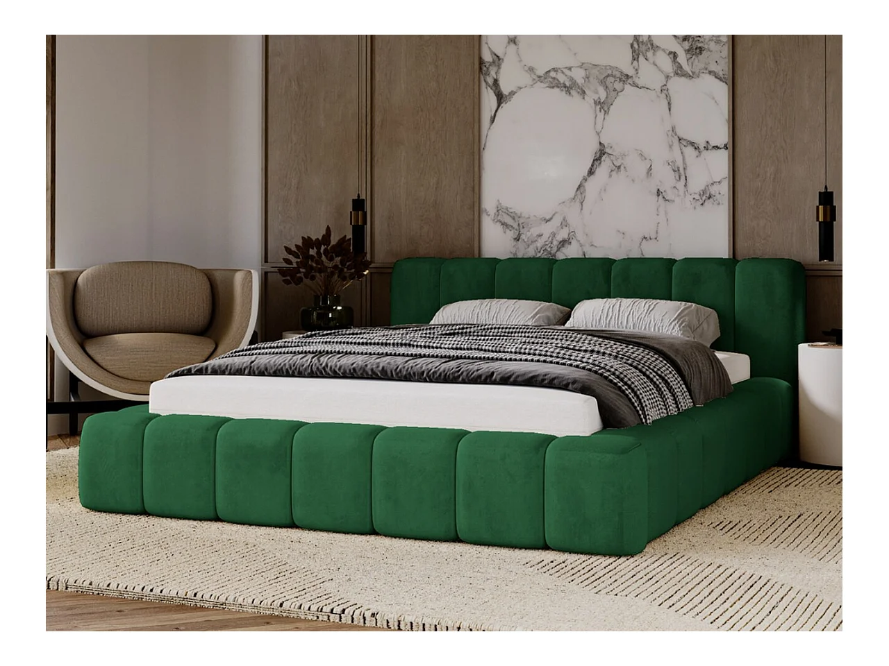 Lit Rembourré Avec Rangement 120x200 Cm Lit Double Ibiza Velours Vert