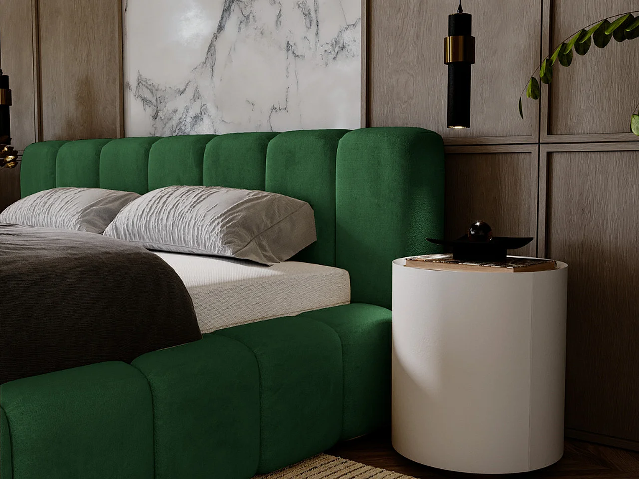 Gestoffeerd bed Ibiza 120x200 - opbergruimte voor beddengoed, houten lattenbodem, doorgestikt hoofdbord en bedframe.